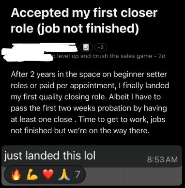 Member win: Accepted my first closer role after 2 years in the space on beginner setter roles
