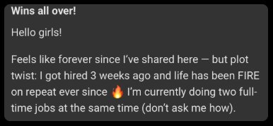 Member win: Got hired 3 weeks ago, now running two full-time jobs at the same time