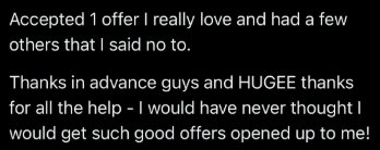 Member win: Accepted 1 offer I love, had a few others I said no to