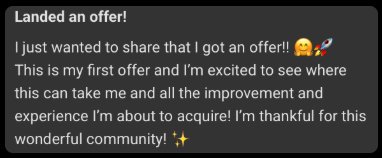 Member win: Landed an offer, first offer, excited to see where this takes me